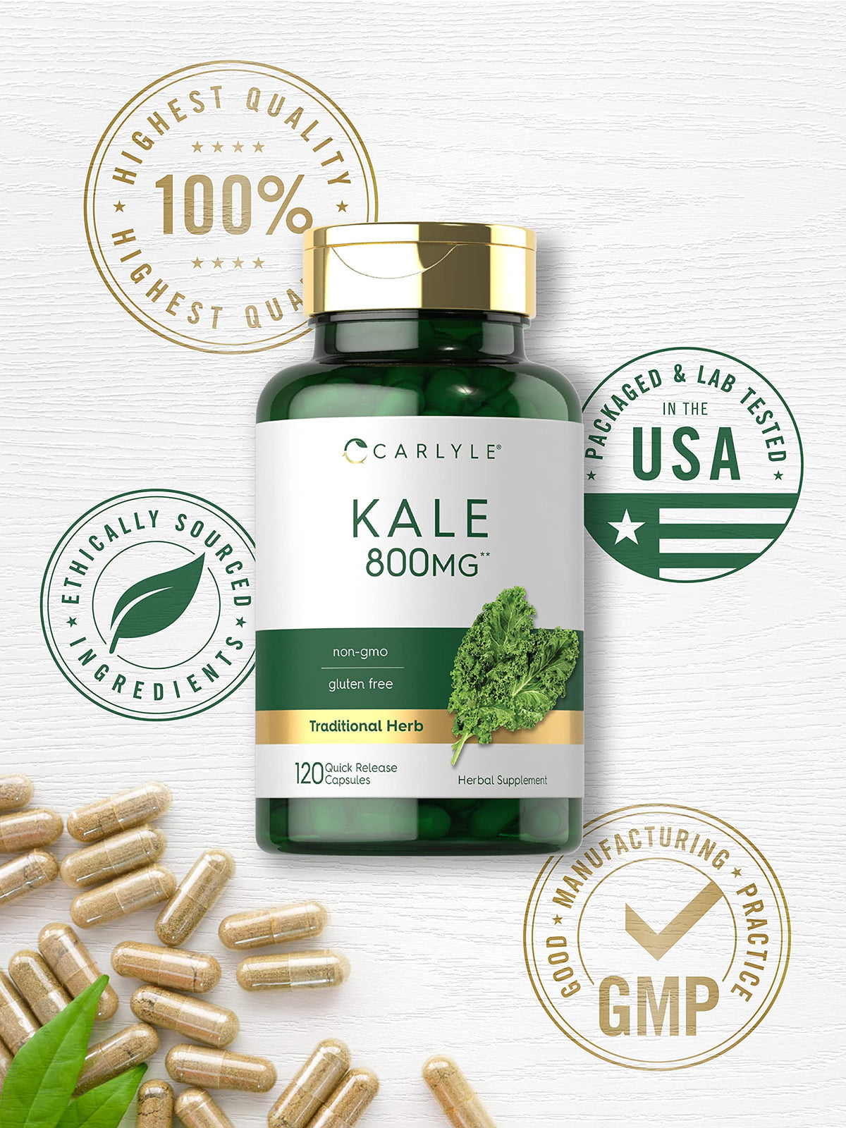 Carlyle Complément Alimentaire Kale 120 capsules ouvertes