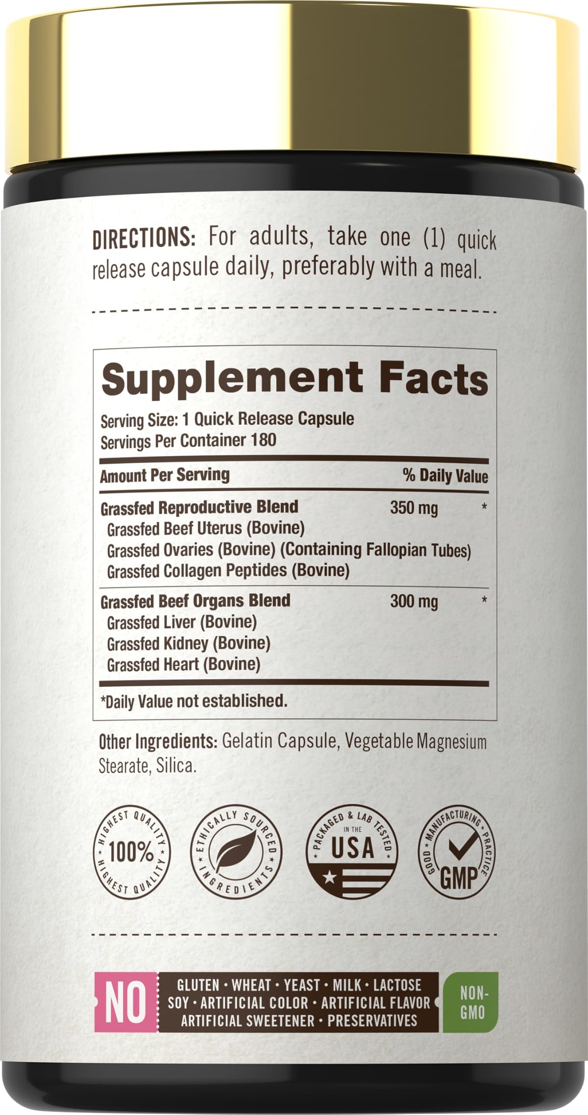 Carlyle Complément Alimentaire Organes de Bœuf 180 Capsules vue arrière