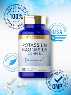 Carlyle Complément Alimentaire Potassium et Magnésium 200 Capsules avec des plantes en arrière-plan