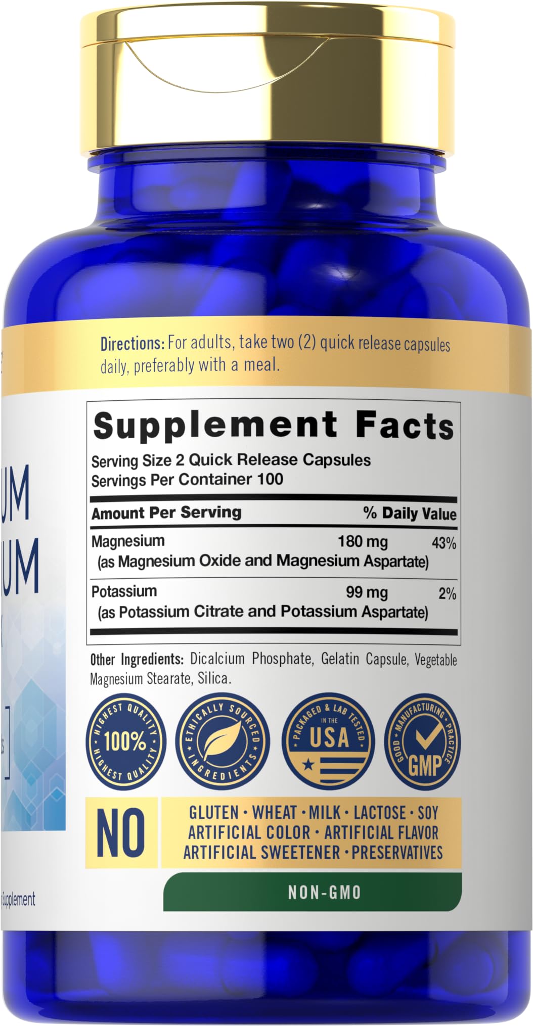 Carlyle Complément Alimentaire Potassium et Magnésium 200 Capsules étiquette détaillée