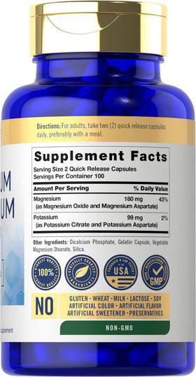 Carlyle Complément Alimentaire Potassium et Magnésium 200 Capsules étiquette détaillée