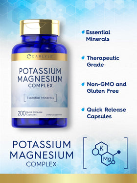 Carlyle Complément Alimentaire Potassium et Magnésium 200 Capsules ouverte avec capsules visibles