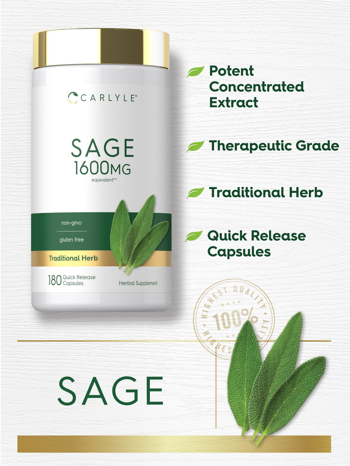 Carlyle complément de sauge capsules sur une table en bois