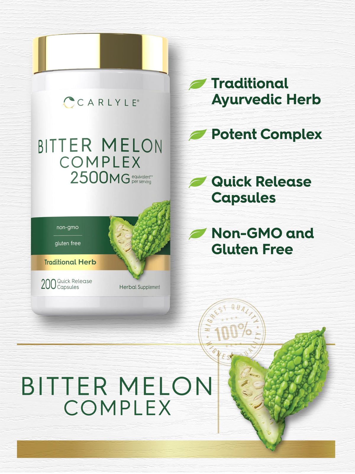Carlyle Complex de Melon Amer 200 capsules sur une surface en bois