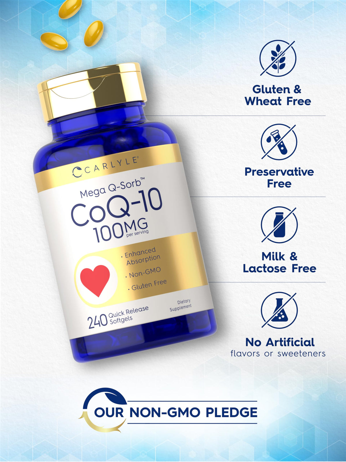 Carlyle CoQ10 100mg Softgels vue de la boîte
