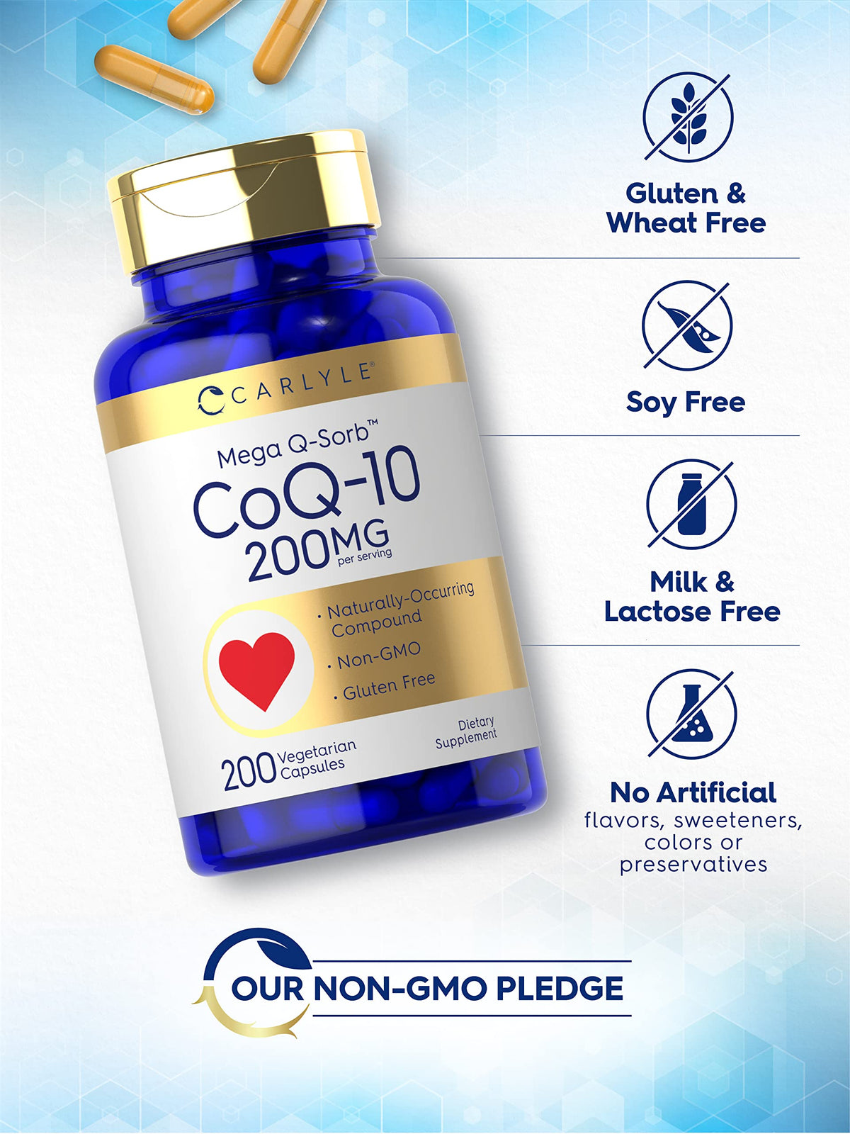 Carlyle CoQ10 200mg capsules sur une table