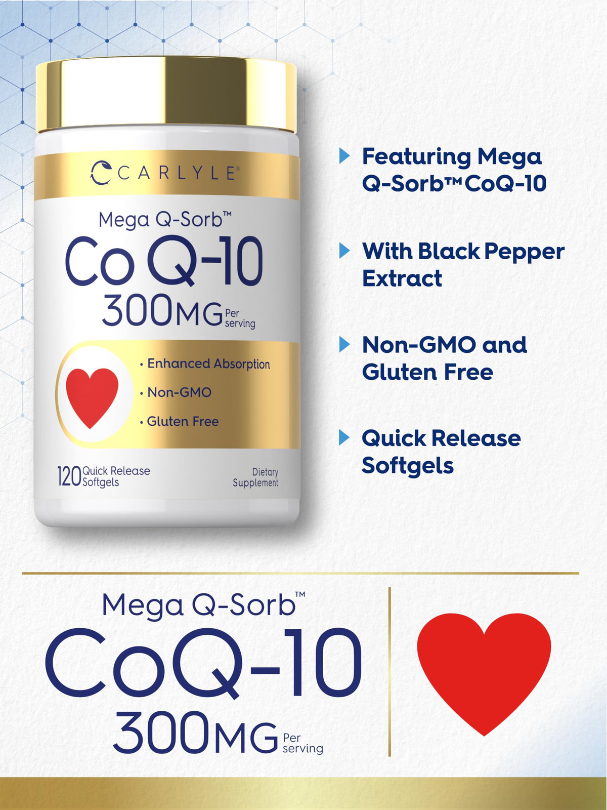 Carlyle CoQ10 300mg gélules molles sur fond blanc