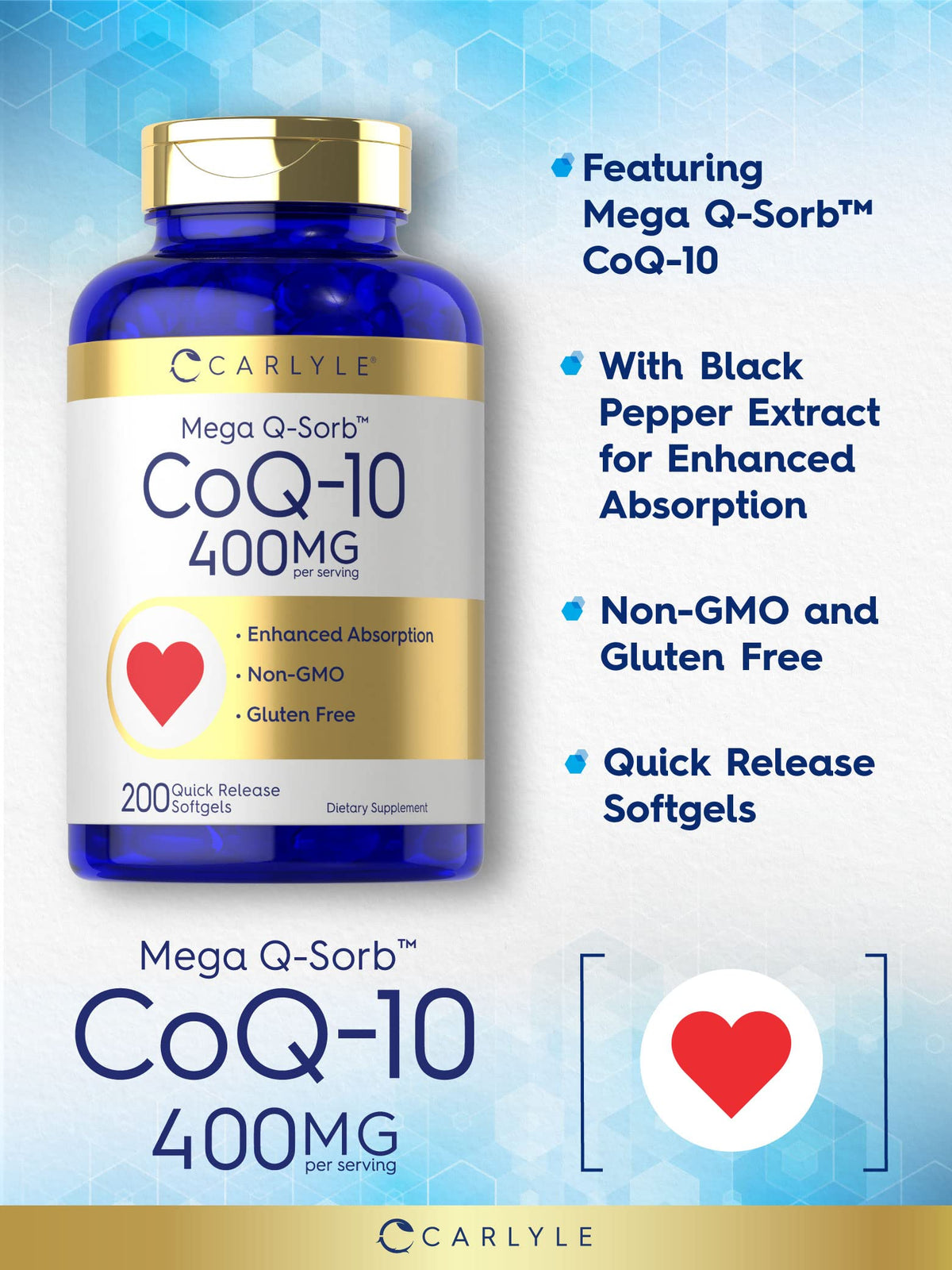 Carlyle CoQ10 400 mg gélules avec extrait de poivre noir