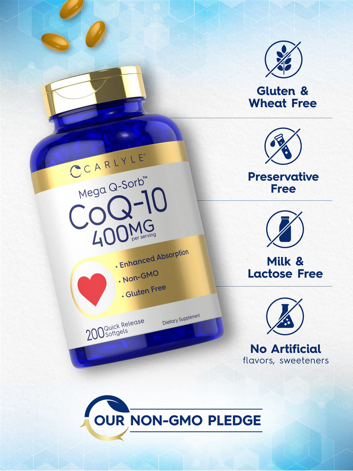 Carlyle CoQ10 400 mg gélules sur fond blanc