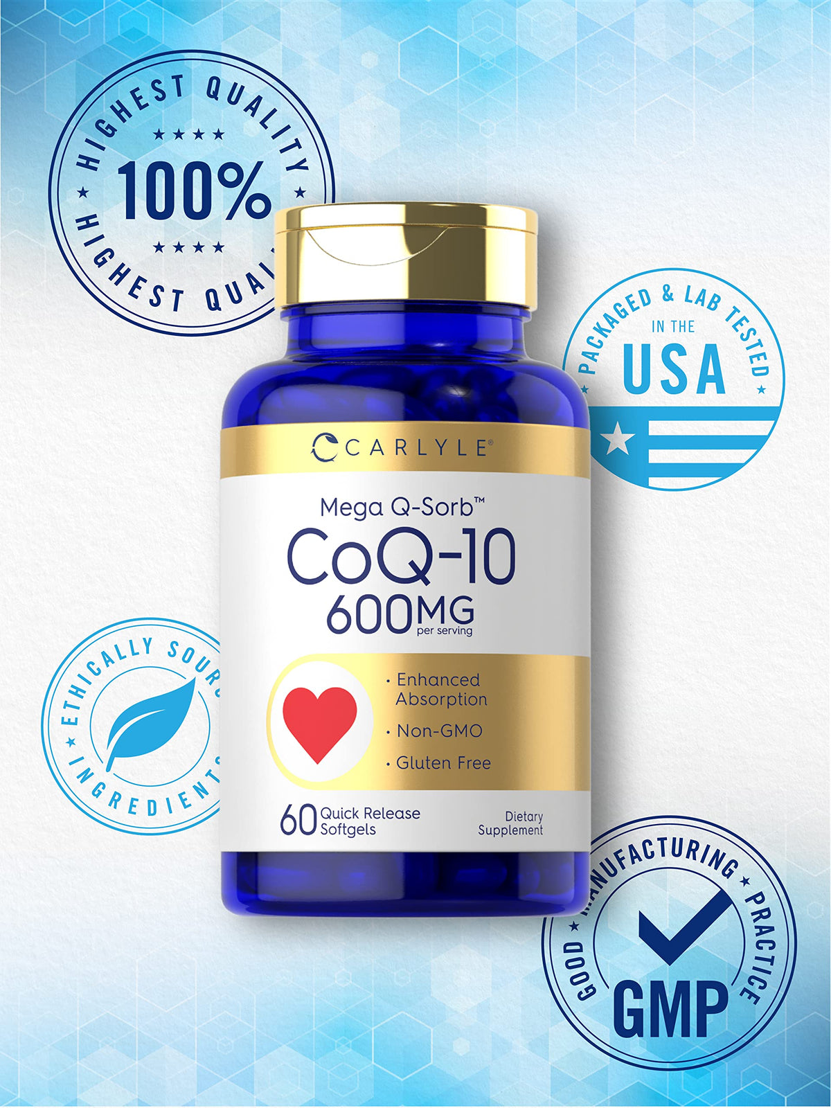 Carlyle CoQ10 600 mg Softgels, boîte ouverte avec gélules