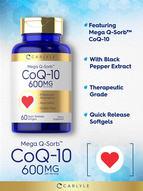 Carlyle CoQ10 600 mg Softgels, étiquette avec informations nutritionnelles