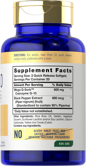 Carlyle CoQ10 600 mg Softgels, gélules en gros plan