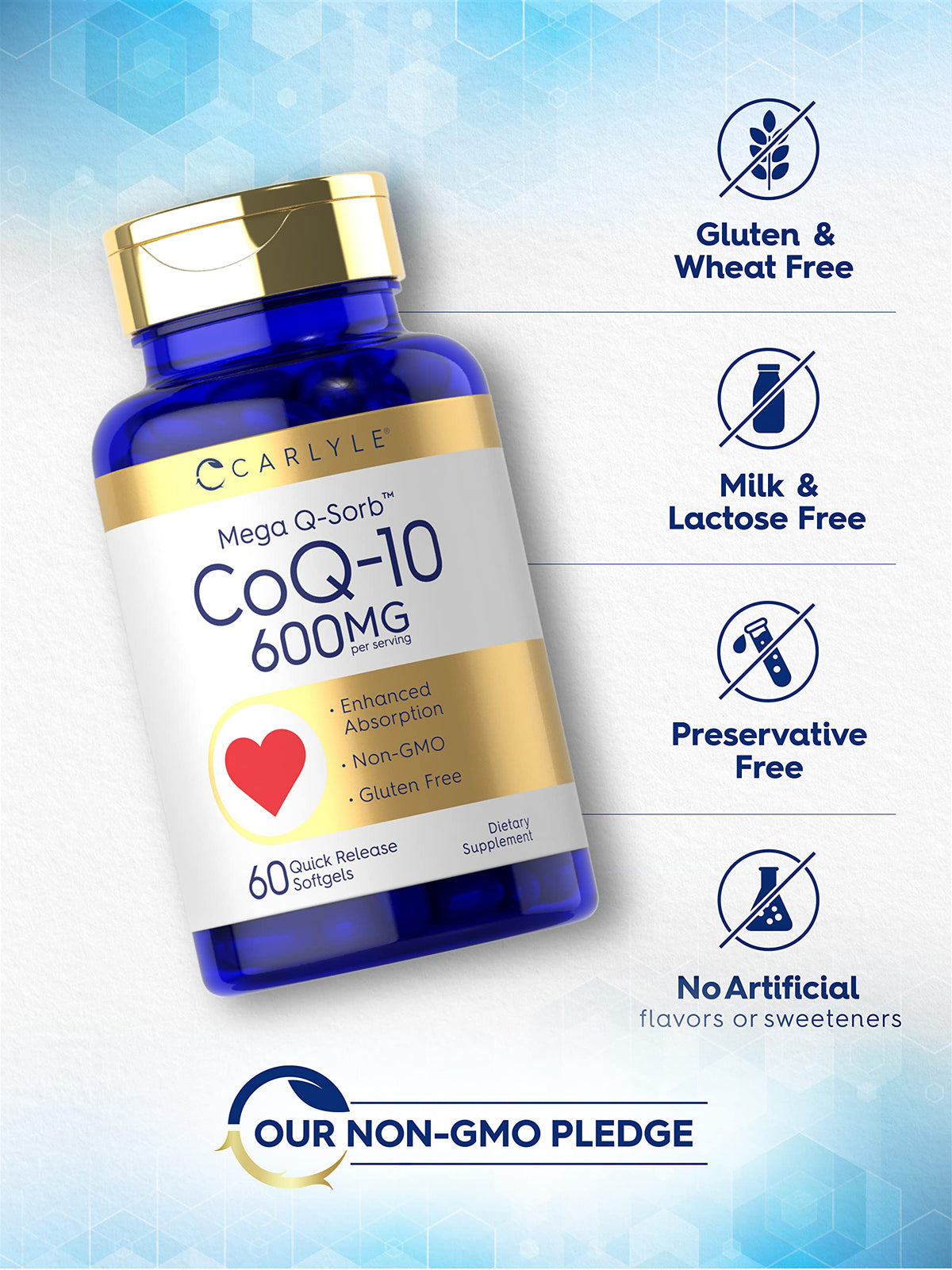 Carlyle CoQ10 600 mg Softgels, présentation sur une table