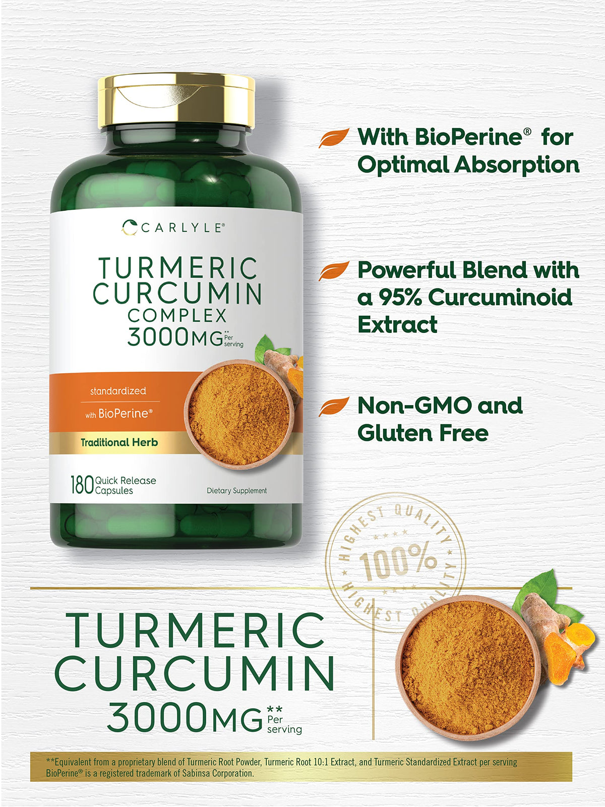 Carlyle Curcuma Capsules - Vue de côté avec étiquette