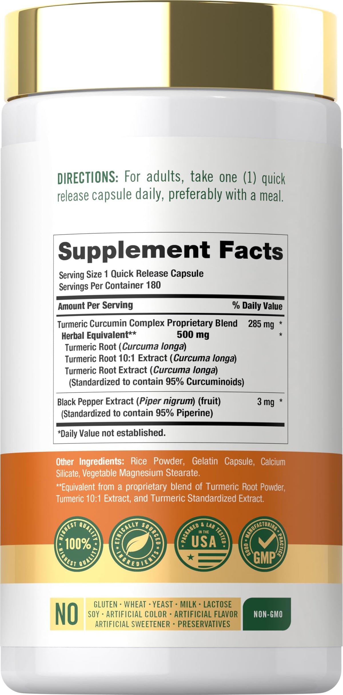 Carlyle Curcuma Curcumine capsules avec étiquette détaillée