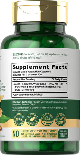 Carlyle DGL 200 capsules, vue arrière avec informations nutritionnelles