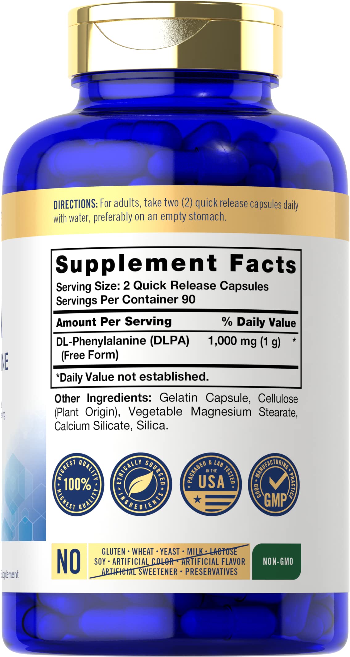 Carlyle DL-Phenylalanine 1000mg bottle side view