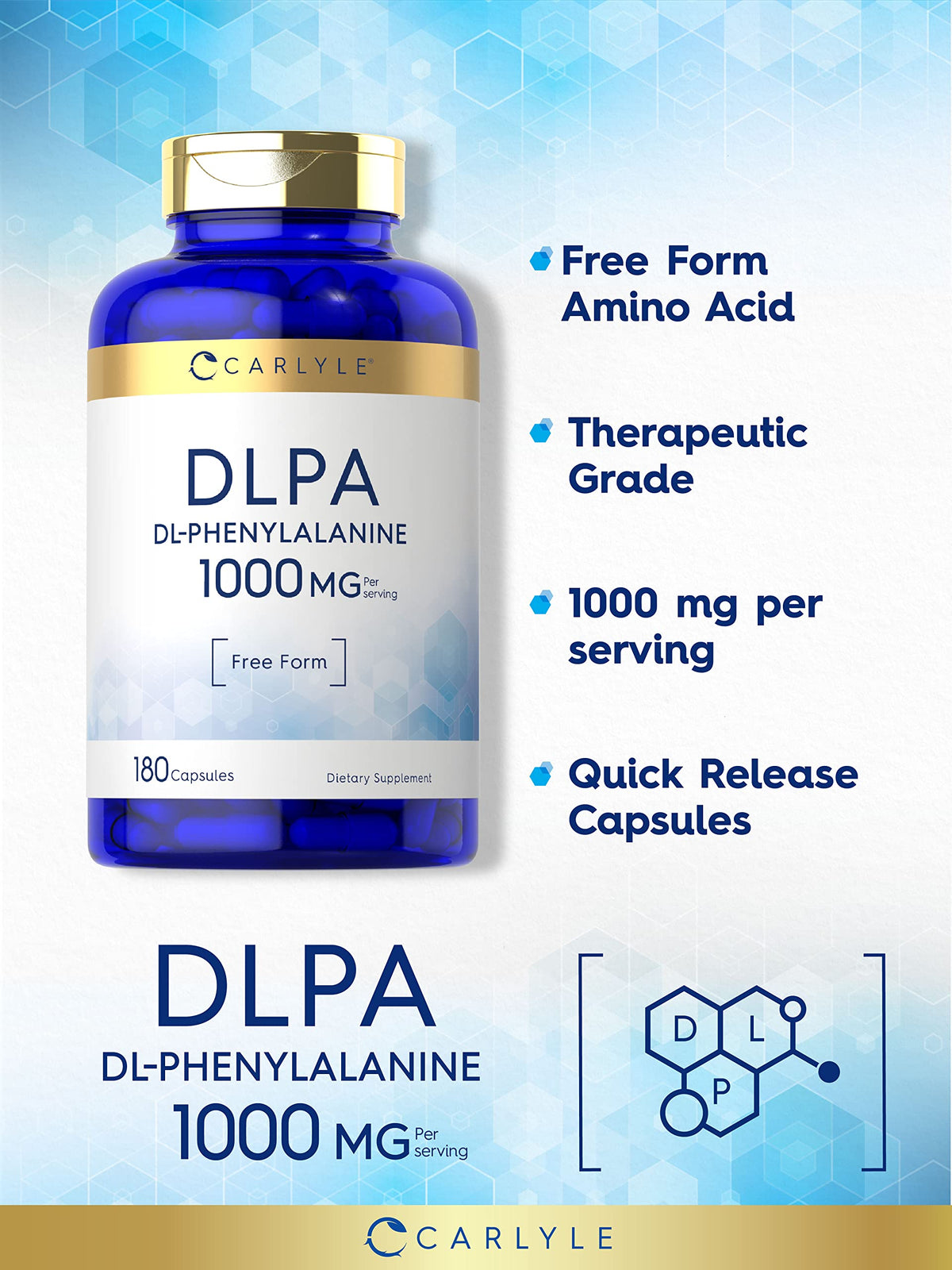 Carlyle DL-Phenylalanine 1000mg capsules close-up