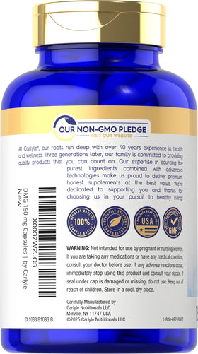 Carlyle DMG N-Diméthylglycine 150 mg capsules sur fond blanc