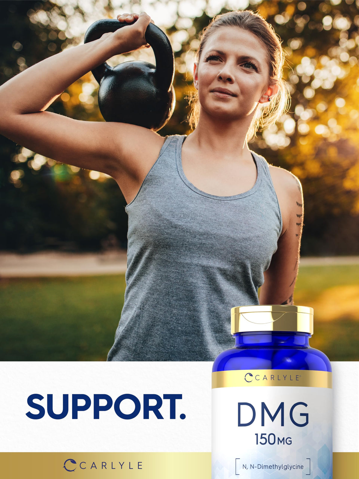 Carlyle DMG N-Diméthylglycine 150 mg flacon ouvert avec capsules