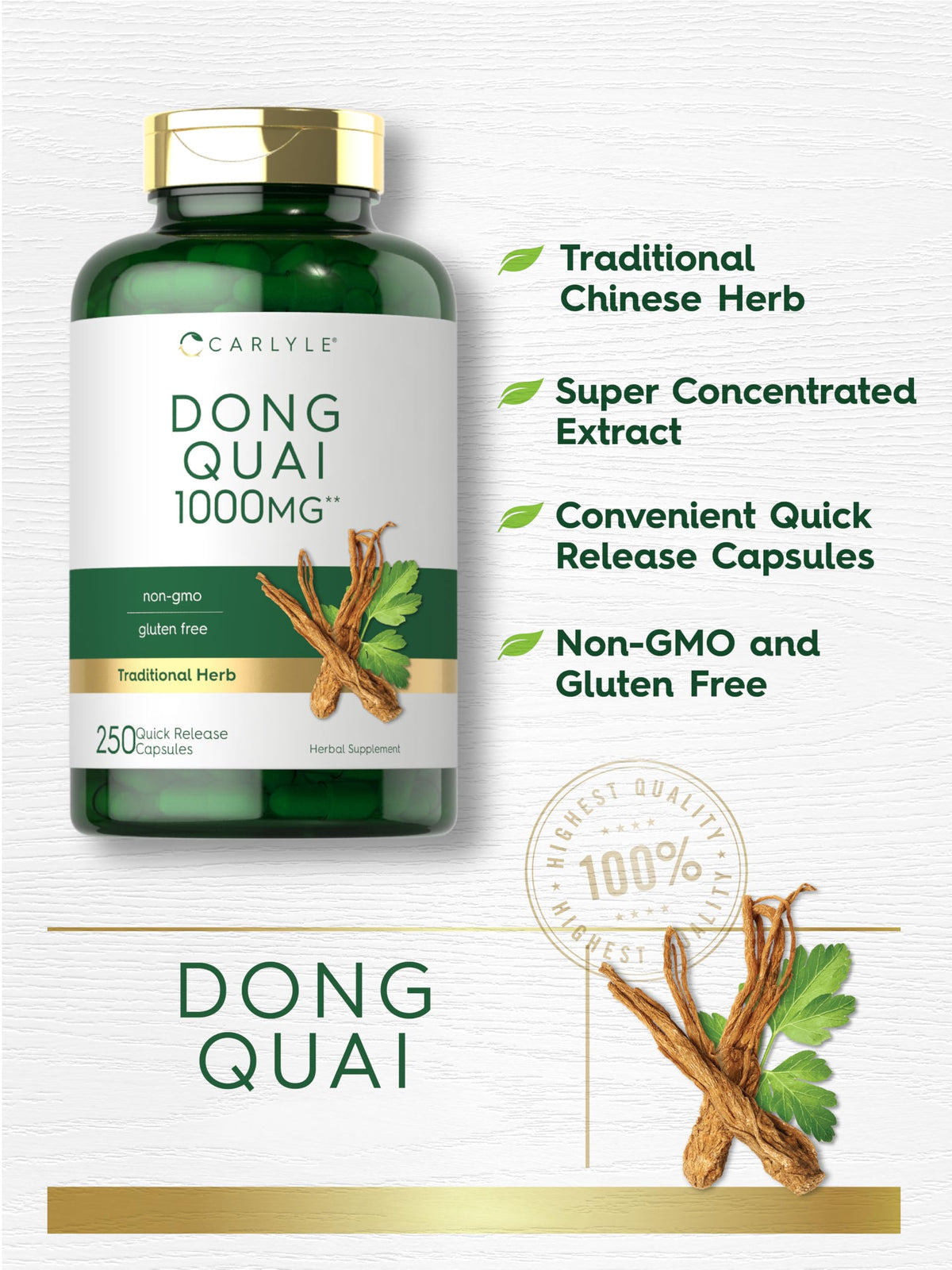 Carlyle Dong Quai Capsules sur fond neutre