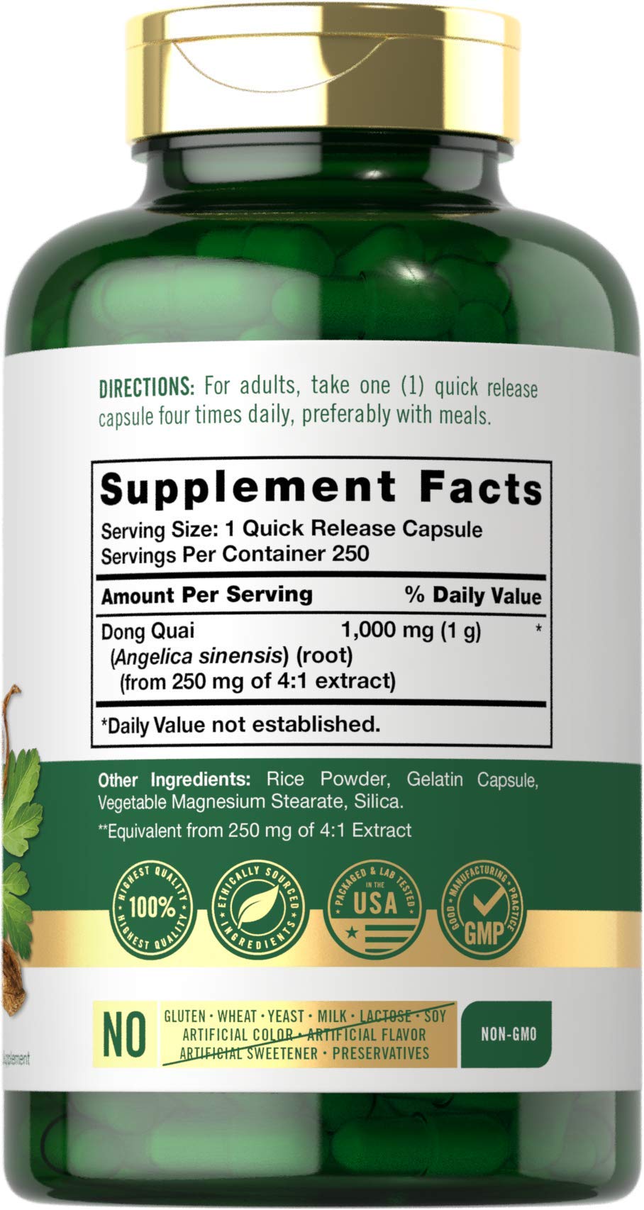 Carlyle Dong Quai Capsules vue arrière avec informations nutritionnelles