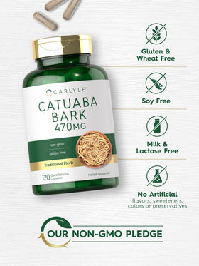 Carlyle Écorce de Catuaba 470mg, gélules sur un fond en bois