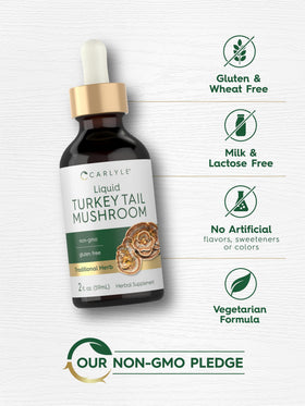 Carlyle Extrait de Champignon Turkey Tail Liquide 60 ml près d'un verre