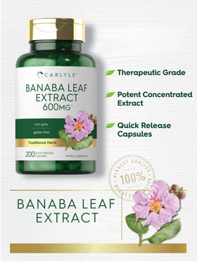 Carlyle Extrait de Feuille de Banaba 200 Capsules avec vue sur les ingrédients