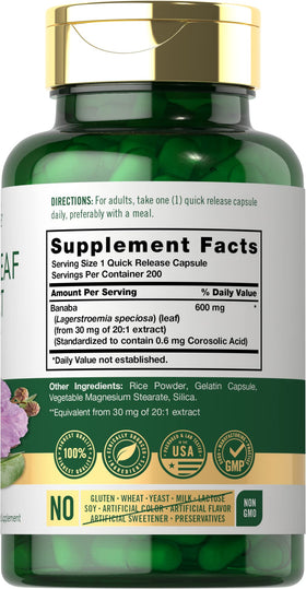 Carlyle Extrait de Feuille de Banaba 200 Capsules emballage