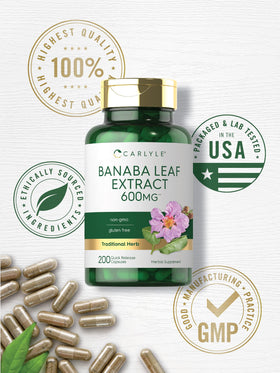 Carlyle Extrait de Feuille de Banaba 200 Capsules sur fond blanc