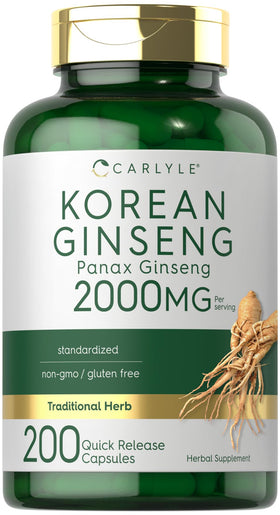 Carlyle Extrait de Ginseng Coréen 2000mg, 200 capsules, vue de face