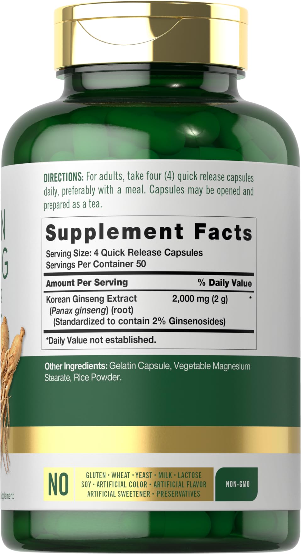 Carlyle Extrait de Ginseng Coréen 2000mg, capsules dans le flacon