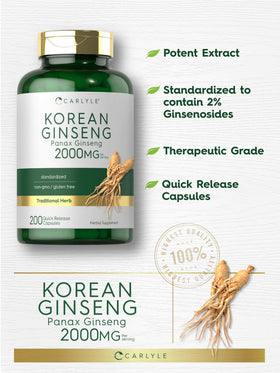 Carlyle Extrait de Ginseng Coréen 2000mg, capsules sur une table