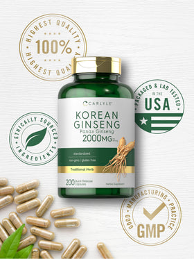 Carlyle Extrait de Ginseng Coréen 2000mg, flacon sur fond blanc