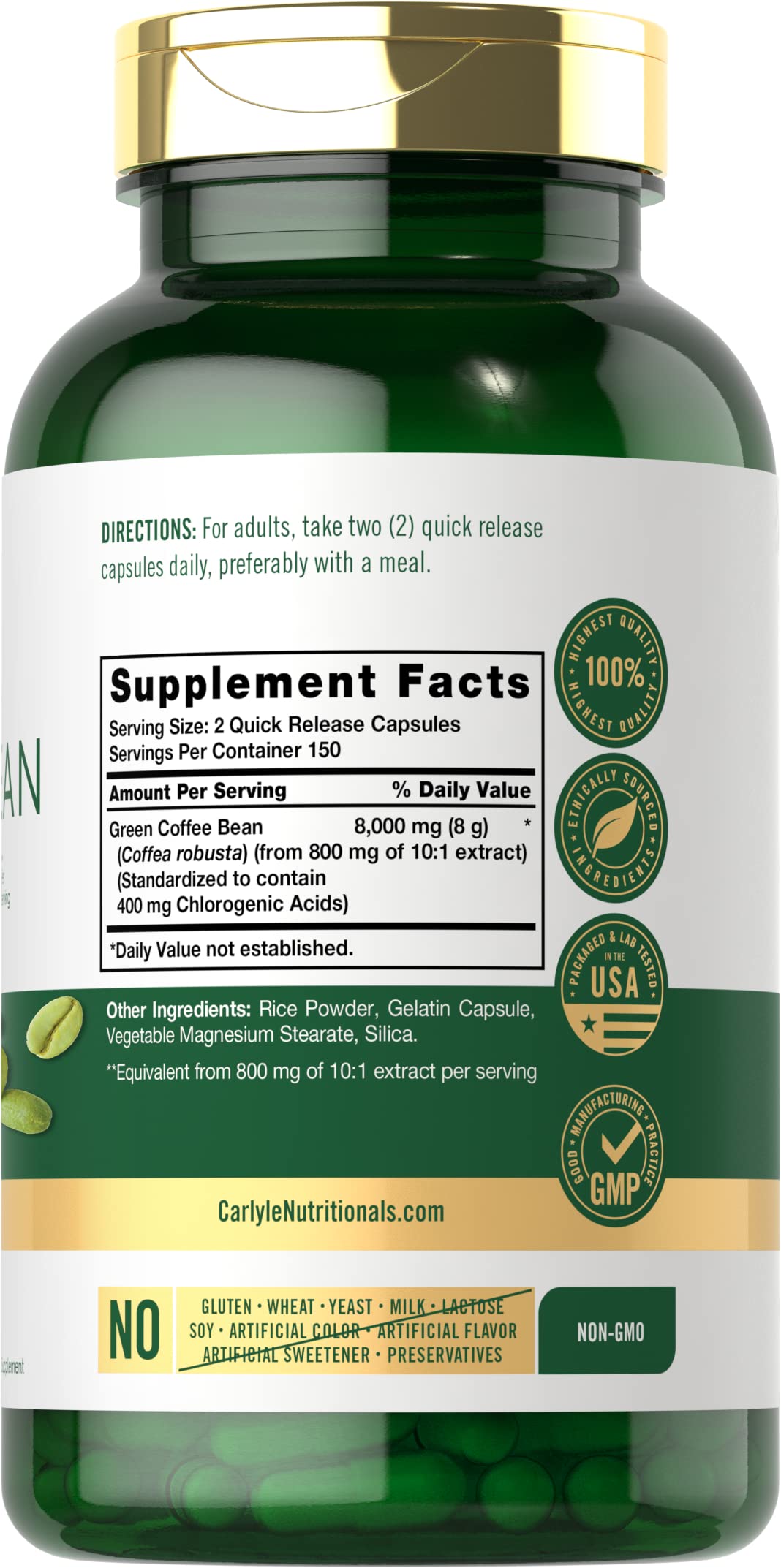 Carlyle Extrait de Grains de Café Vert 300 Capsules étiquette