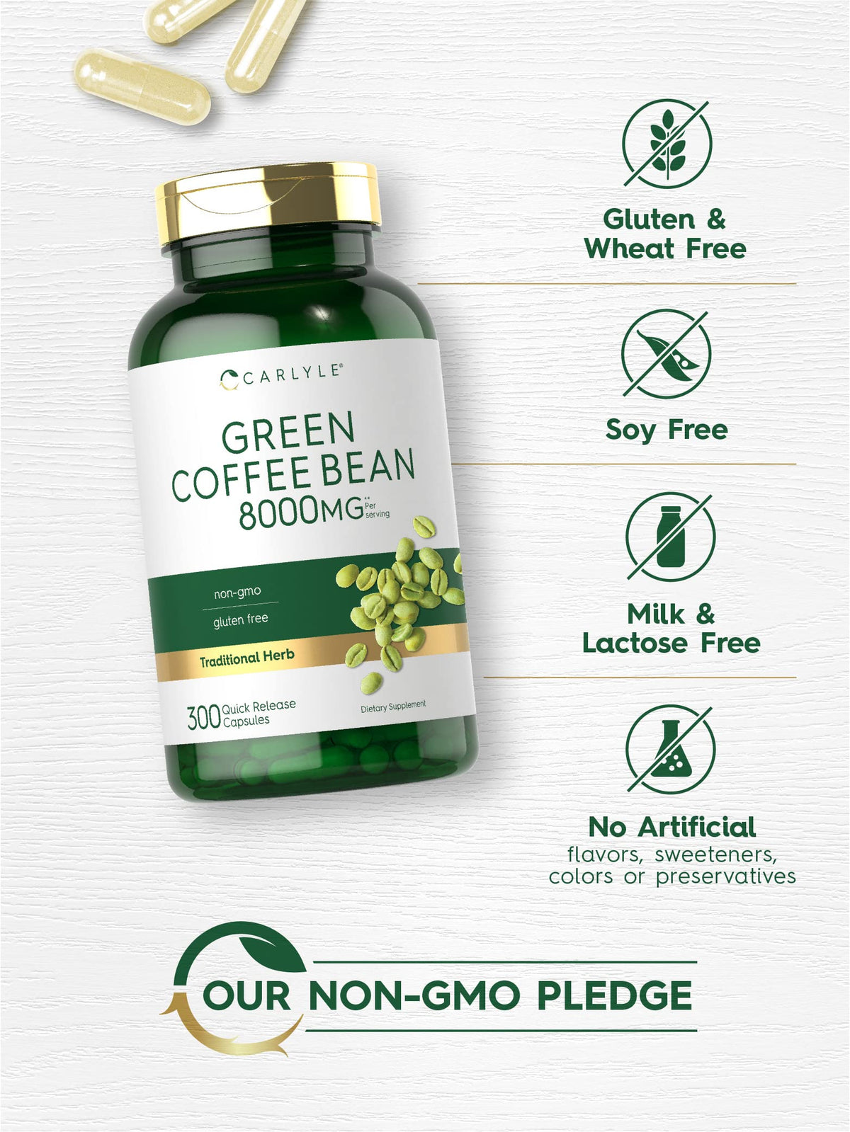 Carlyle Extrait de Grains de Café Vert 300 Capsules sur un fond neutre