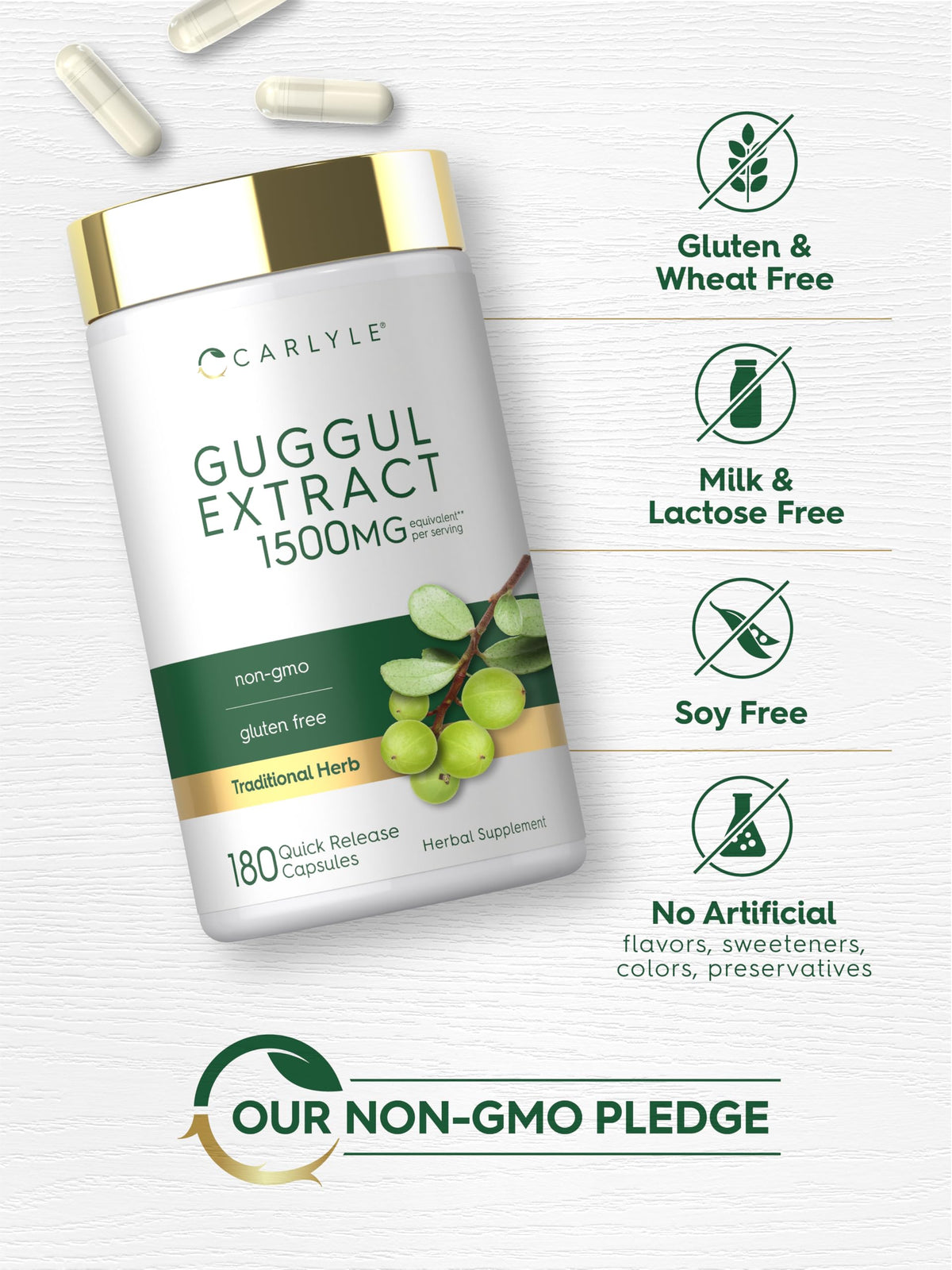 Carlyle Extrait de Guggul 180 Capsules ouverte montrant les capsules