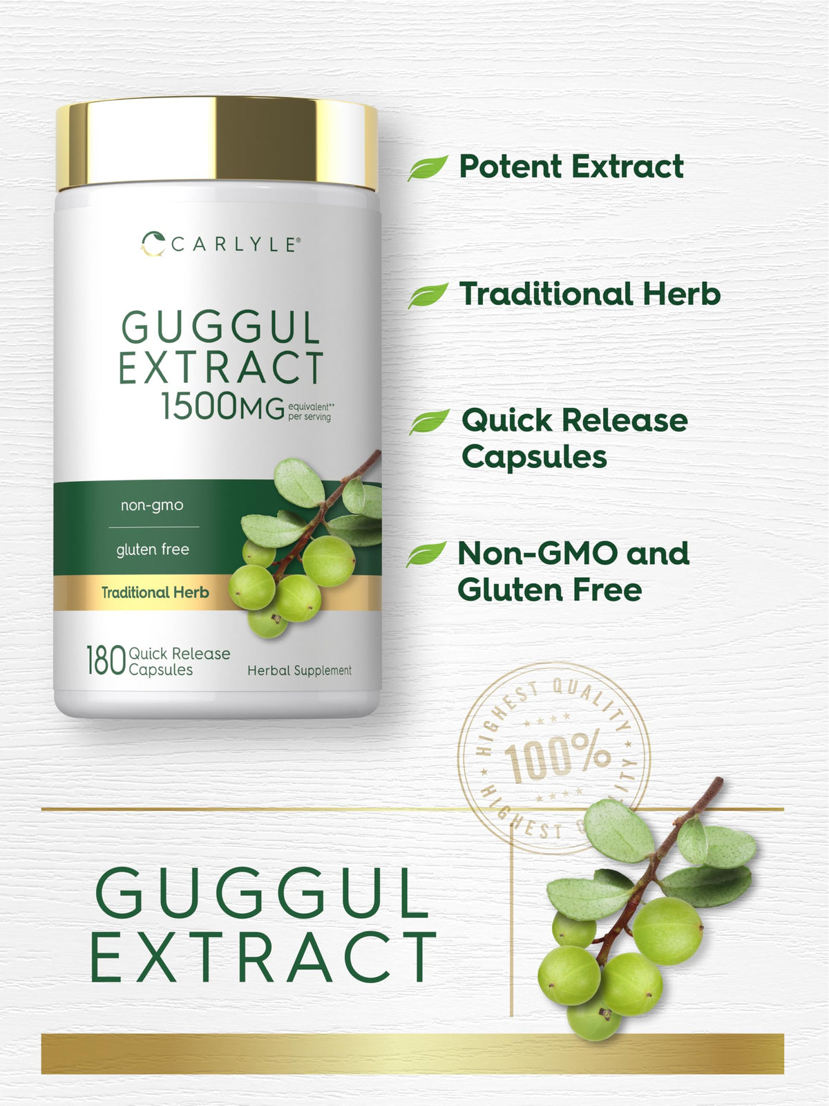 Carlyle Extrait de Guggul 180 Capsules sur un fond neutre