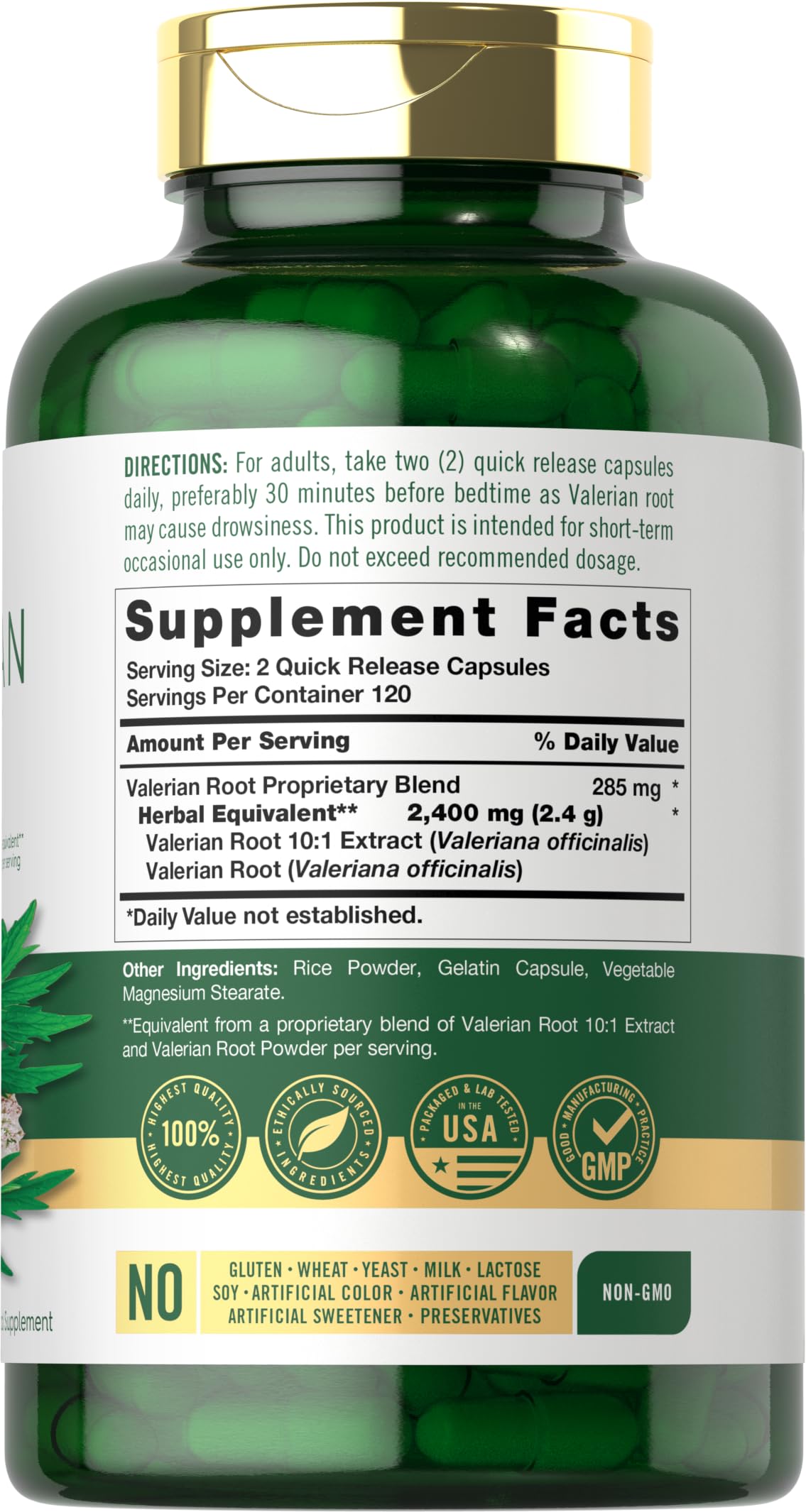 Carlyle Extrait de Racine de Valériane 240 Capsules, vue de côté