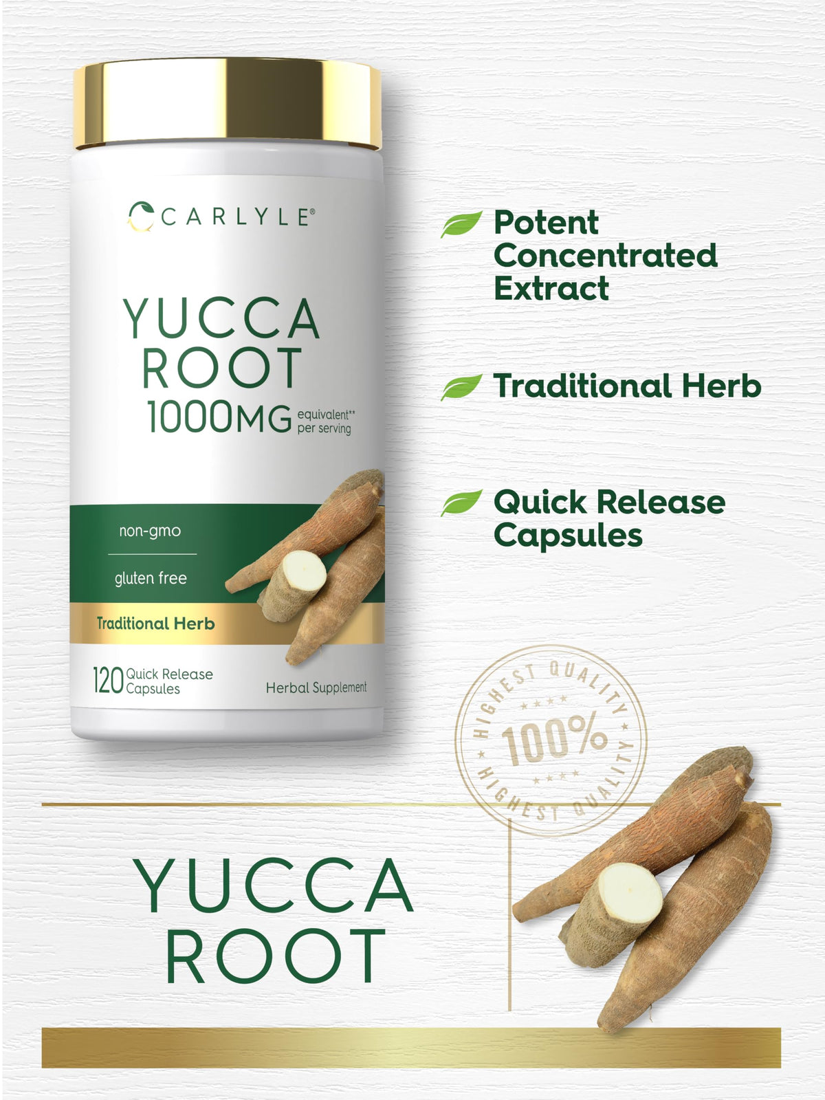 Carlyle Extrait de Racine de Yucca, étiquette avec ingrédients