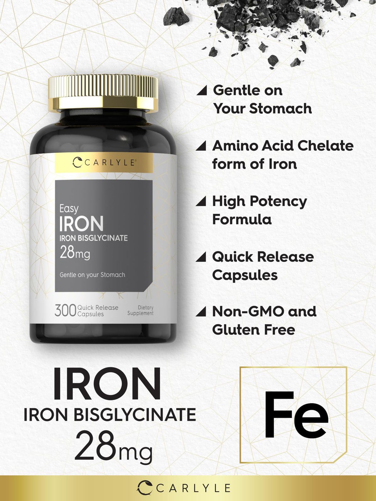 Carlyle Fer Bisglycinate 28 mg capsules vue de dessus