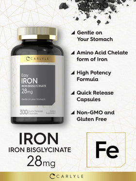 Carlyle Fer Bisglycinate 28 mg capsules vue de dessus