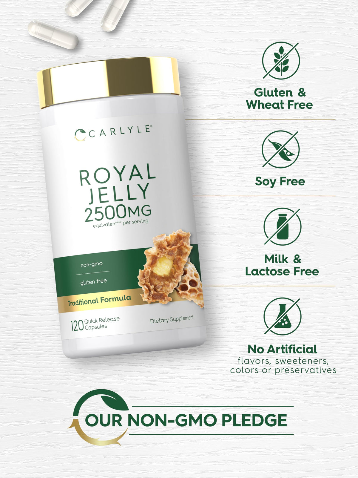 Carlyle Gelée Royale capsules sur une table en bois
