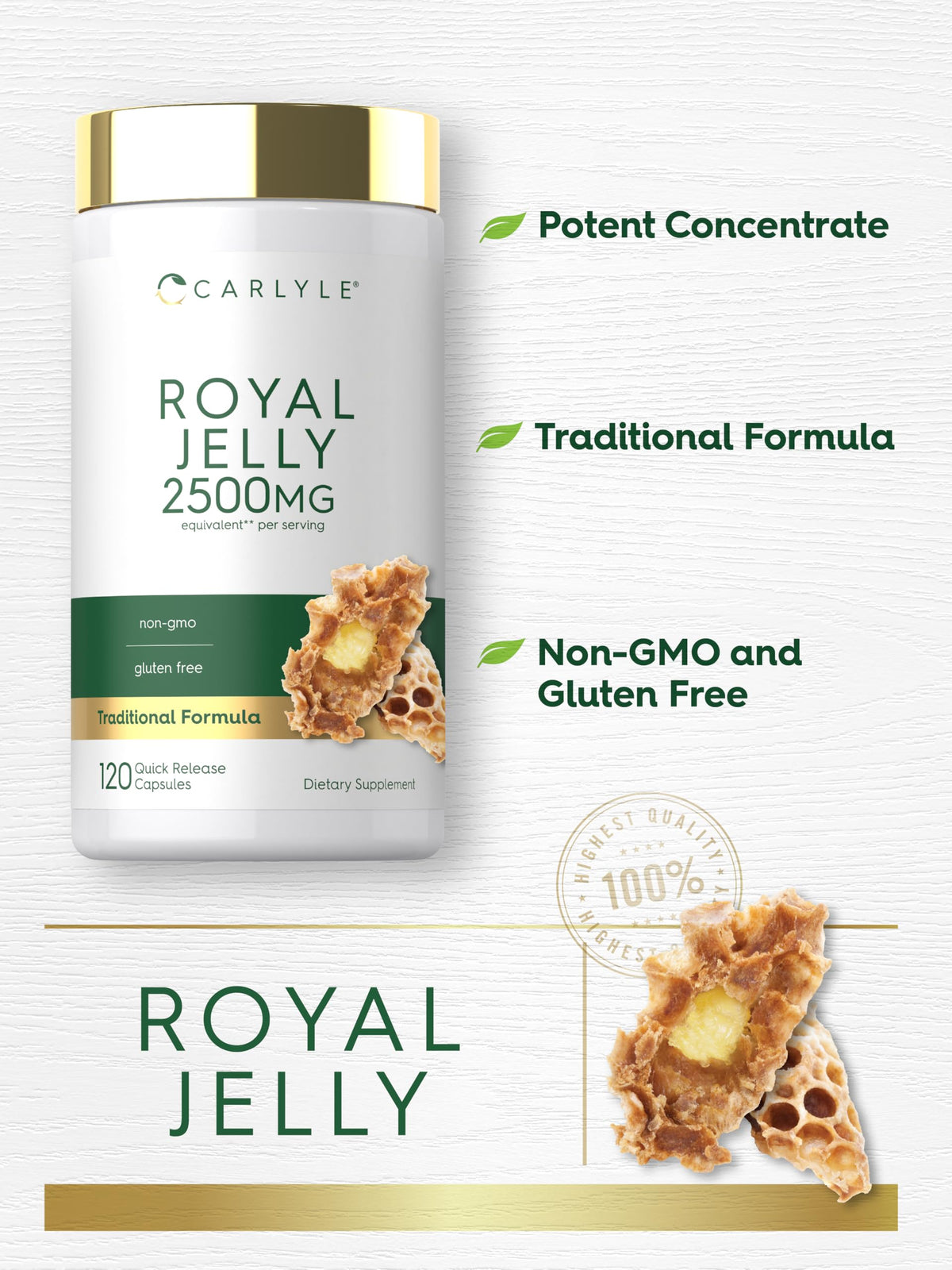 Carlyle Gelée Royale en gros plan sur une main