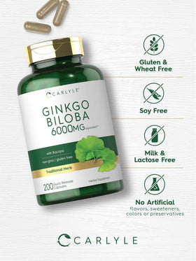 Carlyle Ginkgo Biloba 200 Capsules avec extrait de Bacopa
