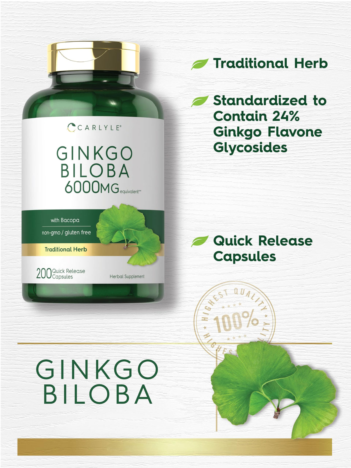 Carlyle Ginkgo Biloba 200 Capsules dans un environnement naturel