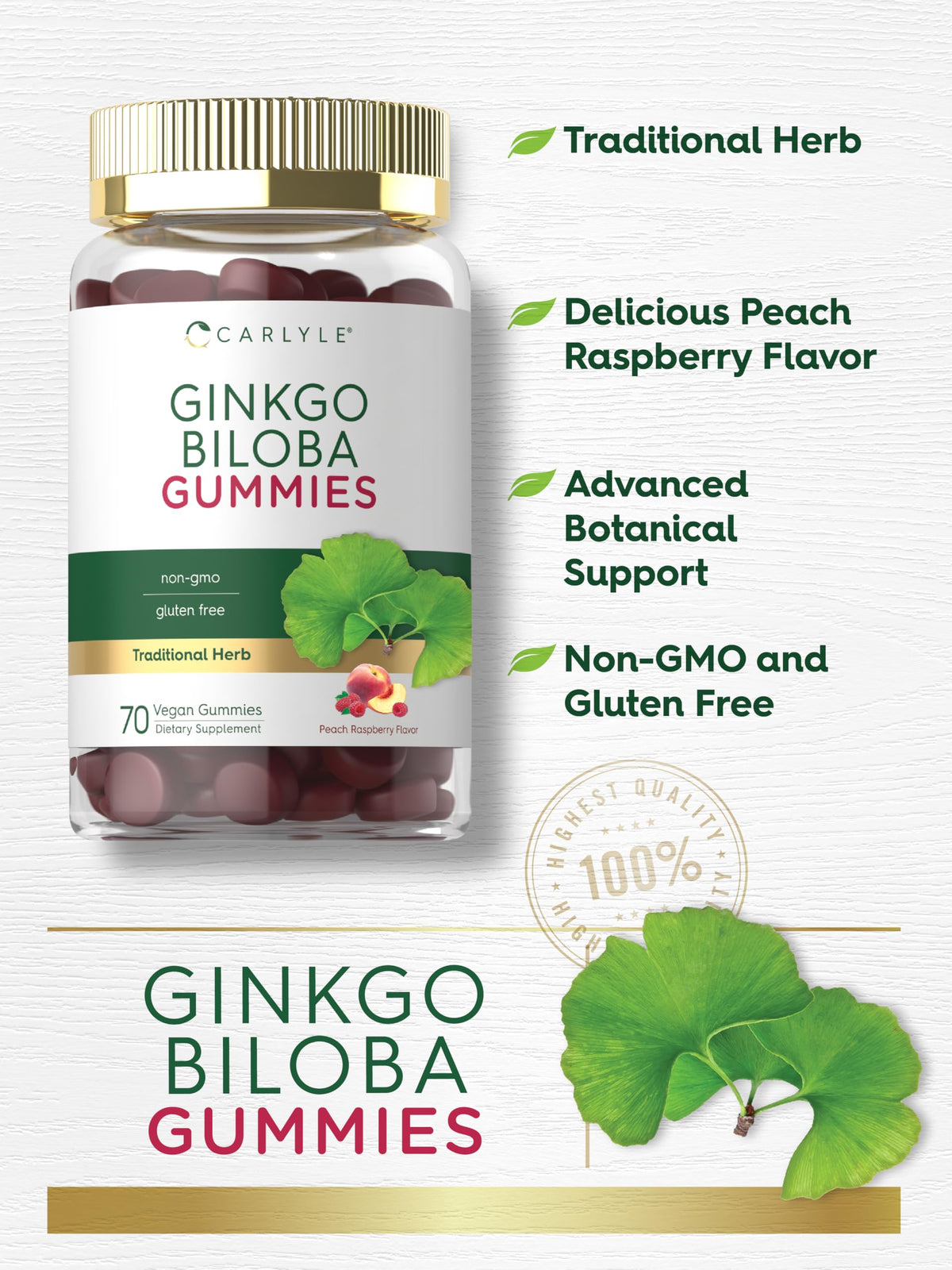 Carlyle Ginkgo Biloba Gummies 70 gummies avec une cuillère