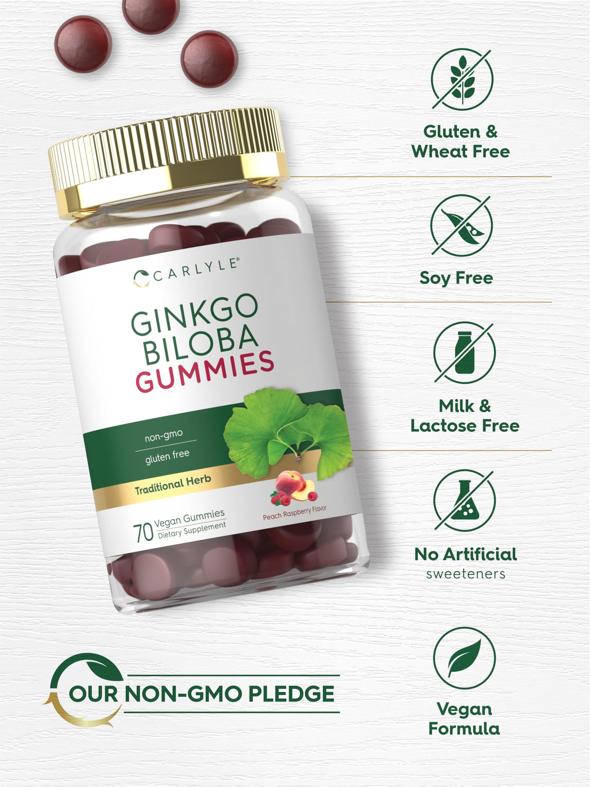 Carlyle Ginkgo Biloba Gummies 70 gummies sur une table