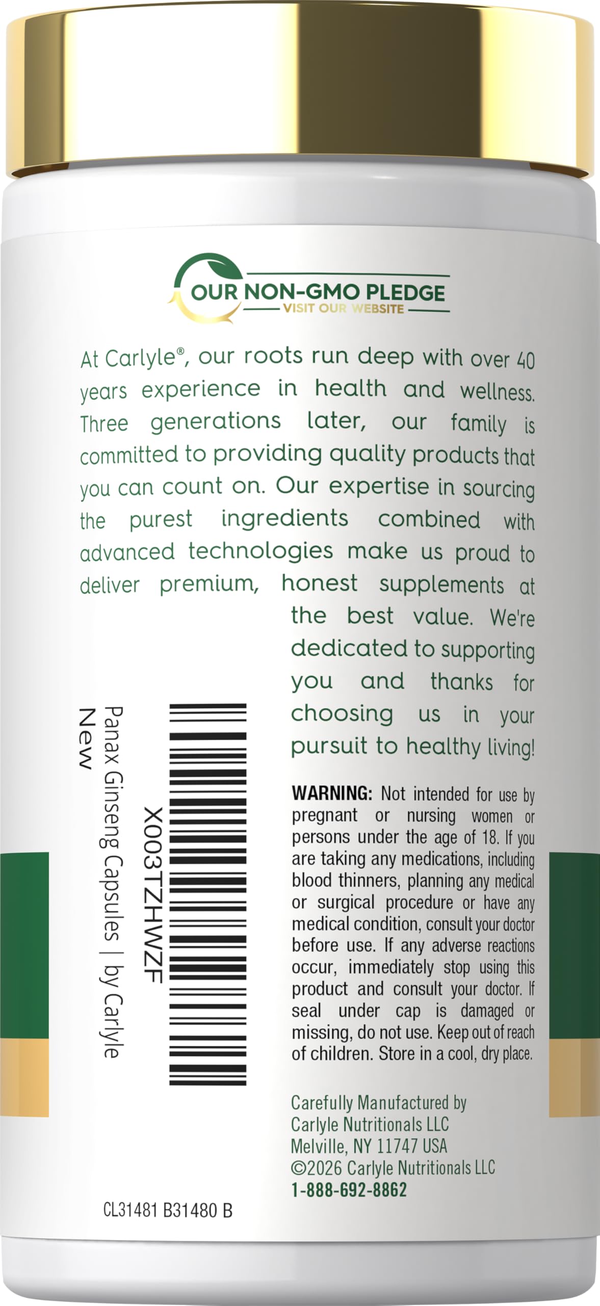 Carlyle Ginseng & Ginkgo Biloba gélules végétariennes sur une table